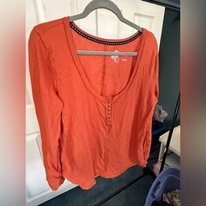 Anthropologie Pilcro Scoop Neck Henley Long Sleeve Top Orange